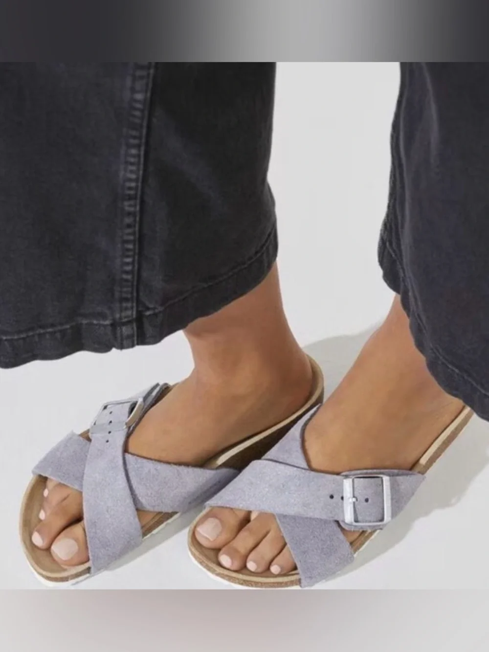 Birkenstock Women's Crisscross Suede Slide Sandals in Sparkly Lilac size 38